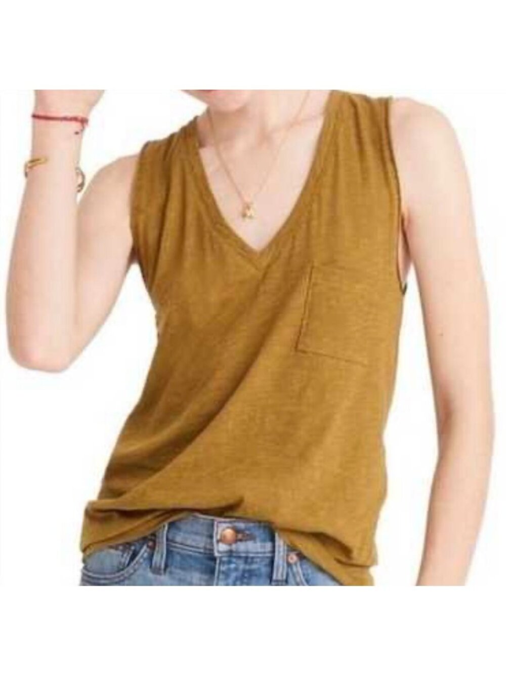 MADEWELL Mustard Yellow V-Neck Lightweight Cotton Cutaway Women's Tank Top XXS